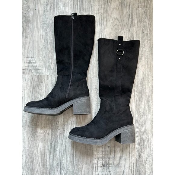 Patrizia Womens Black Microsuede Mid-Calf Chunky Heel Starlie Tall Boots Size 40 - Picture 2 of 11